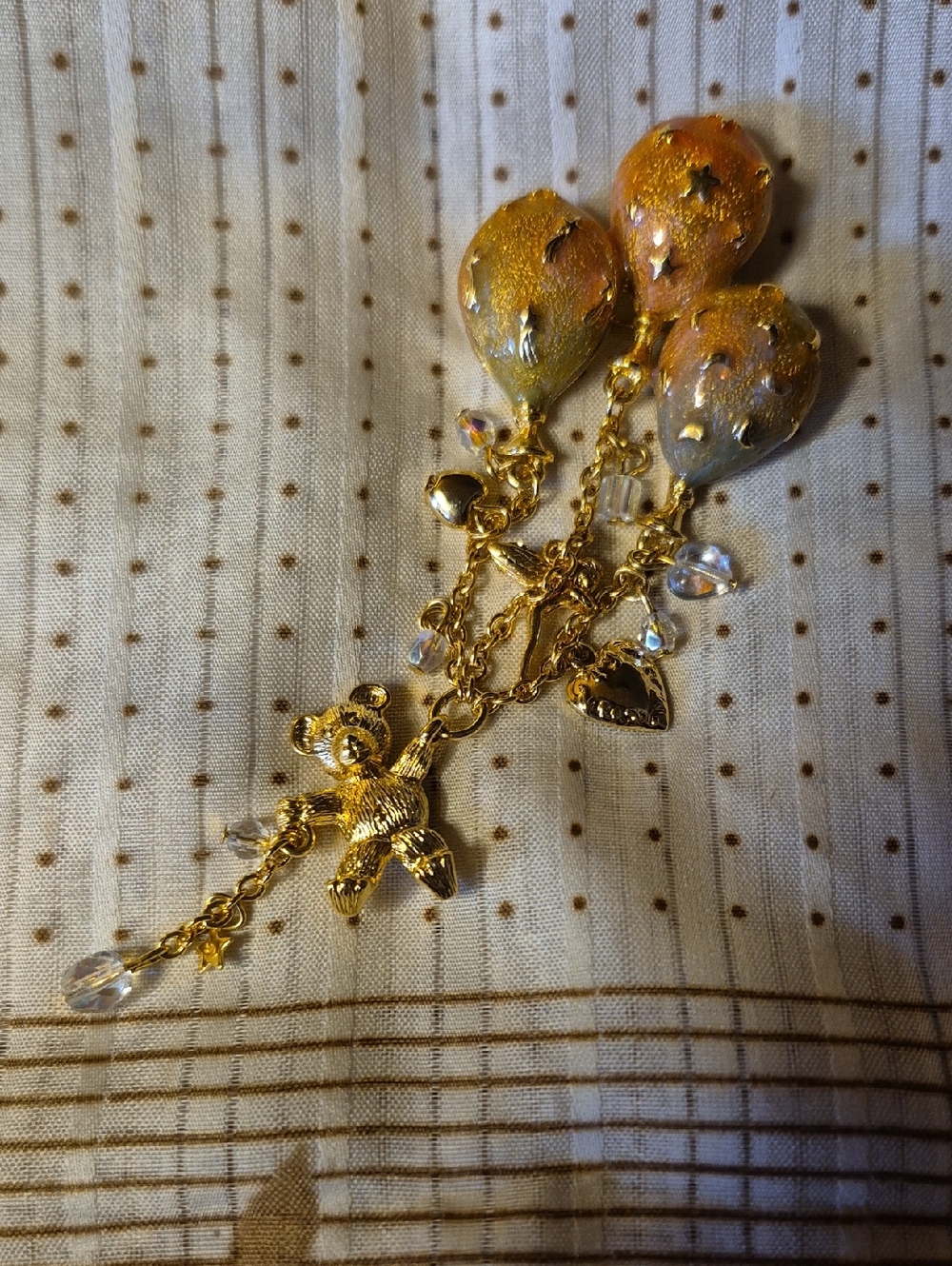 Kirks Folly Gold Teddy Bear Brooch with Enameled Balloons